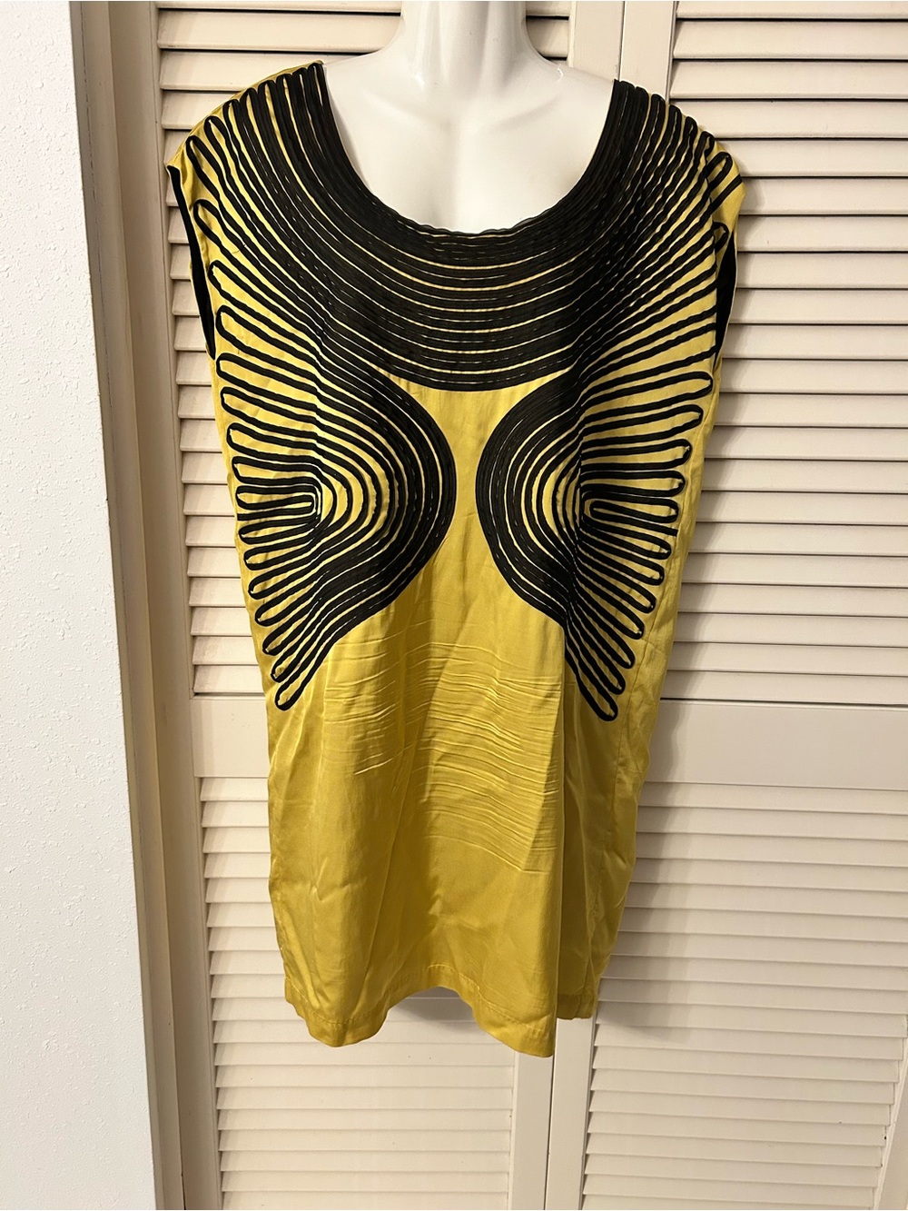 Diesel chartreuse 60s Tunic style cocktail dress with Black Graphic Detail